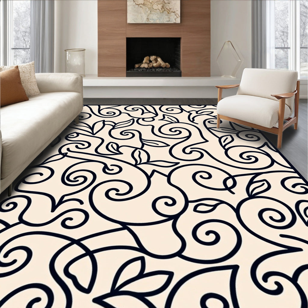 Elegant Swirl and Leaf Pattern Rug