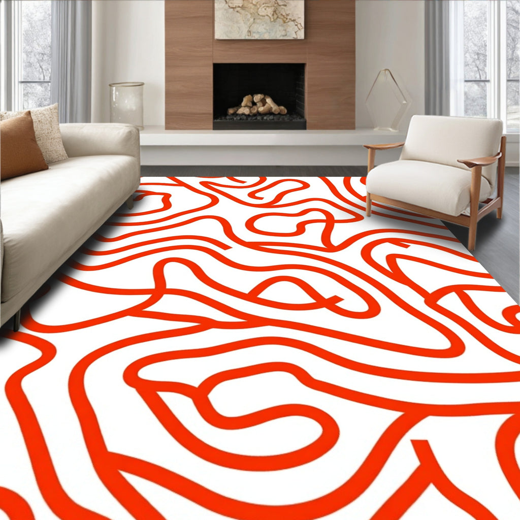 Bold Abstract Red Contour Pattern Rug