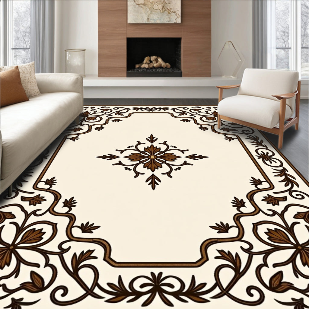 Ornate Floral Vine Accented Pattern Rug