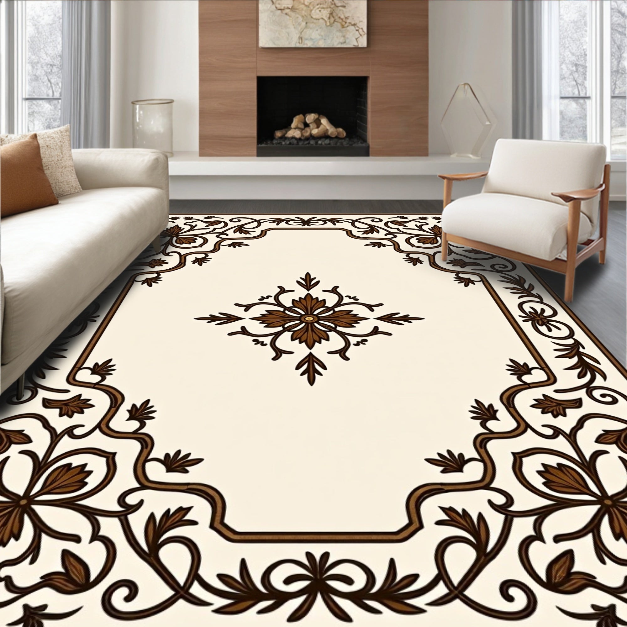 Ornate Floral Vine Accented Pattern Rug