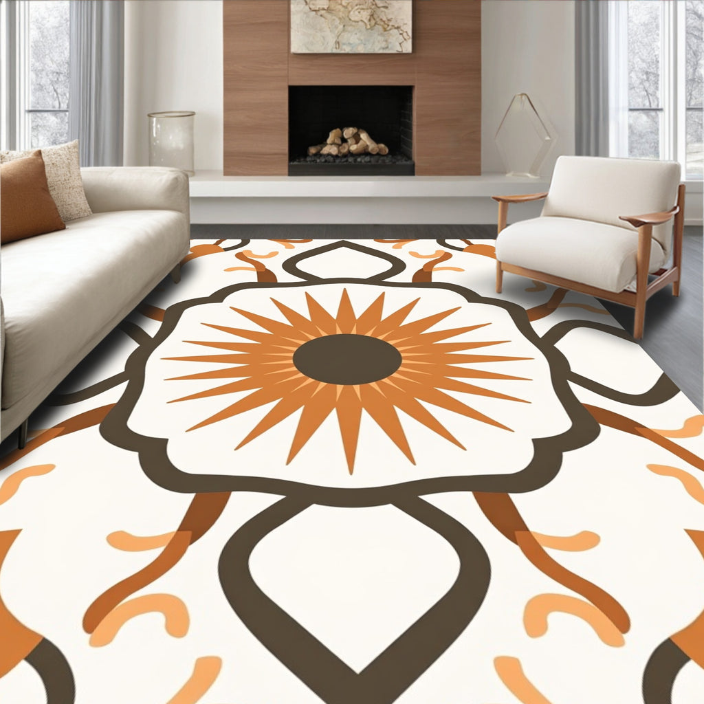 Terra Cotta Sunburst Medallion Pattern Rug