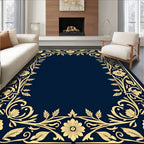 Golden Floral Border With Deep Blue Rug