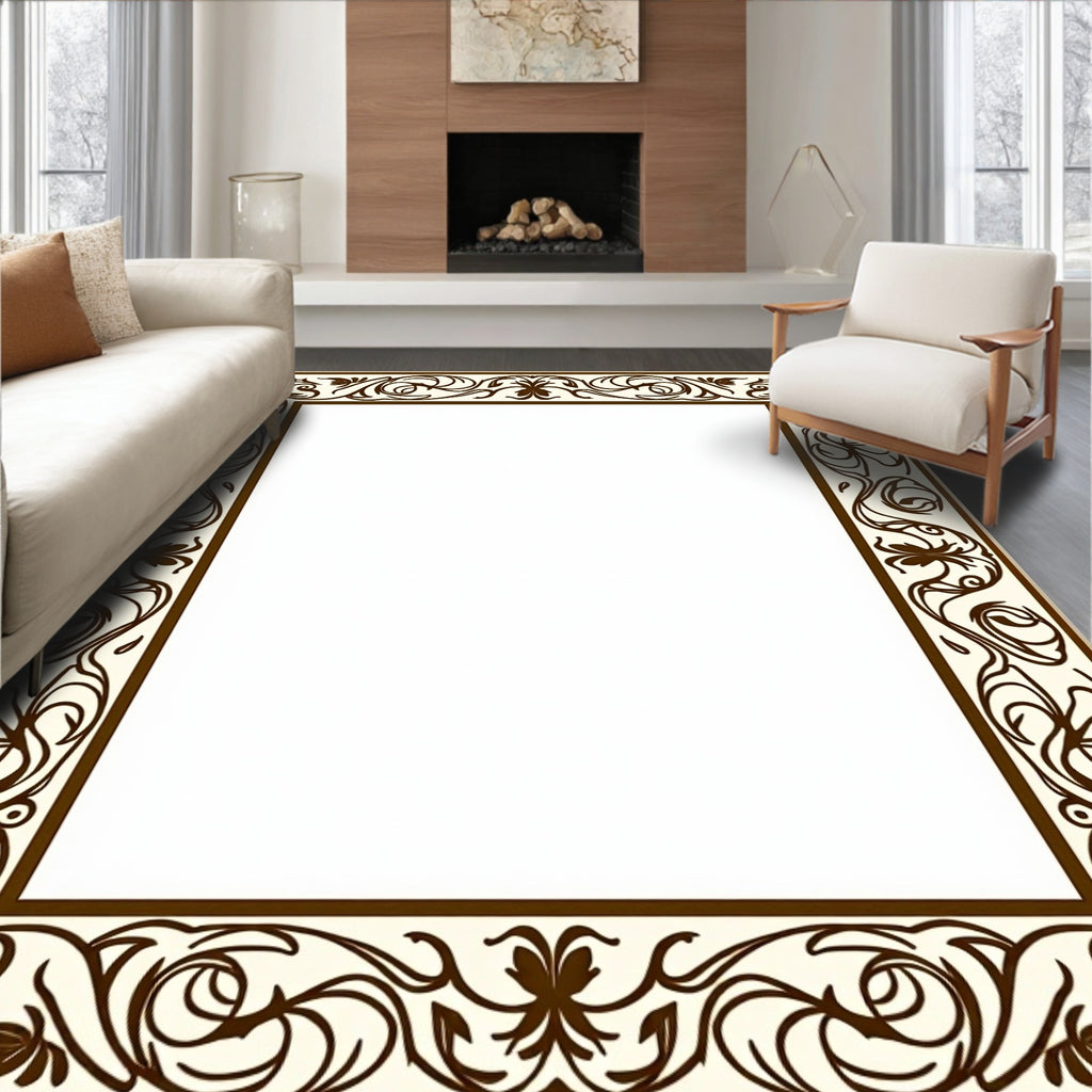 Ornate Floral Vines Cream Brown Rug