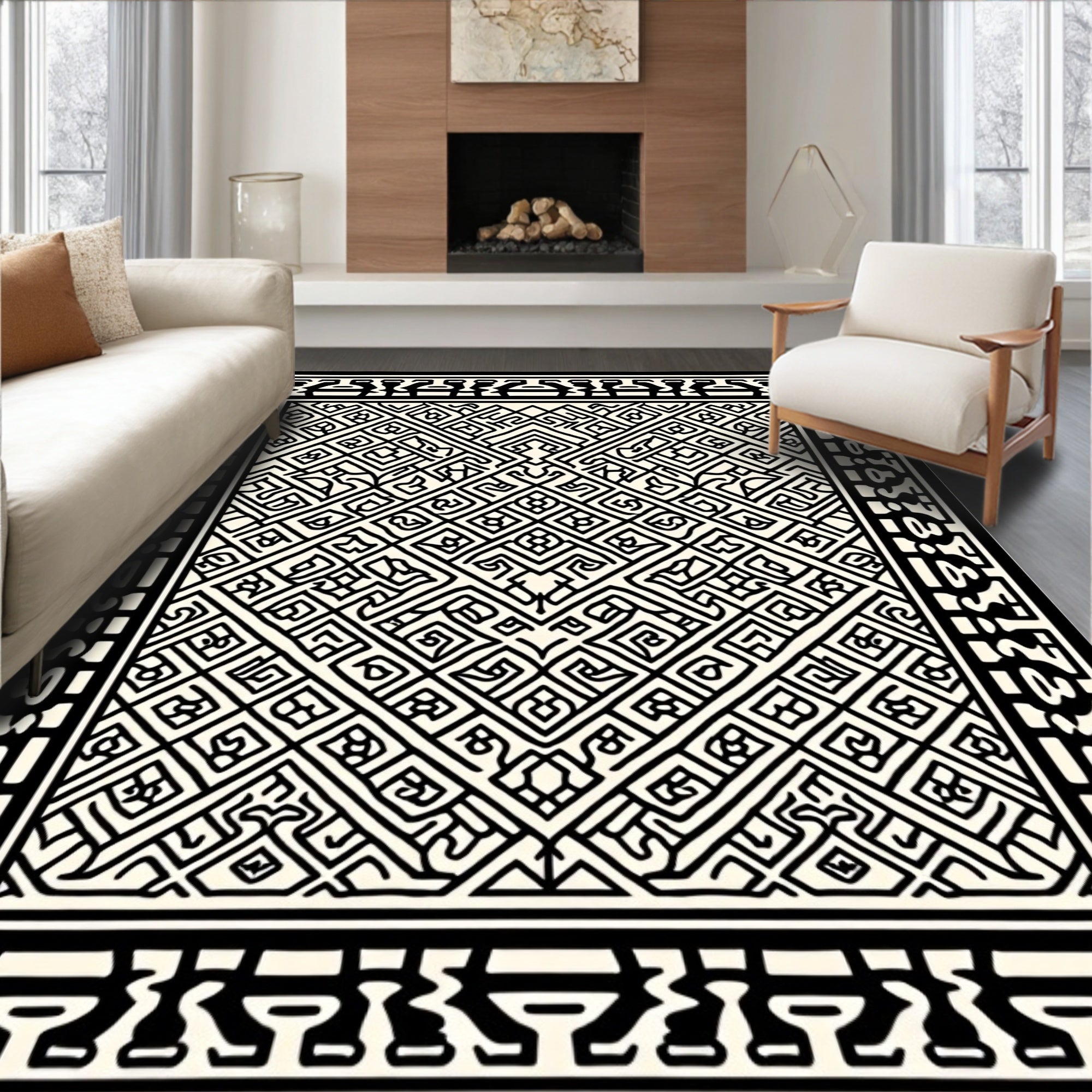 Bold Maze Patterned Accent Rug
