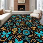 Aqua Orange Butterfly Floral Whirls Rug