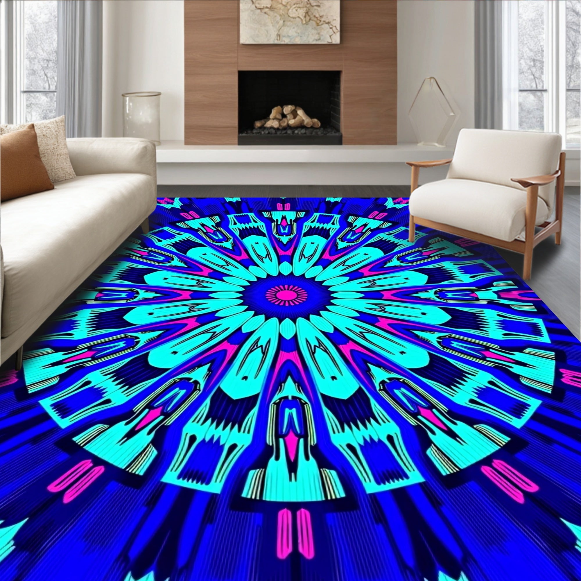 Bold Symmetry Geometric Mandala Design Rug