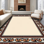 Ornate Tan And Sepia Ethnic Frame Rug