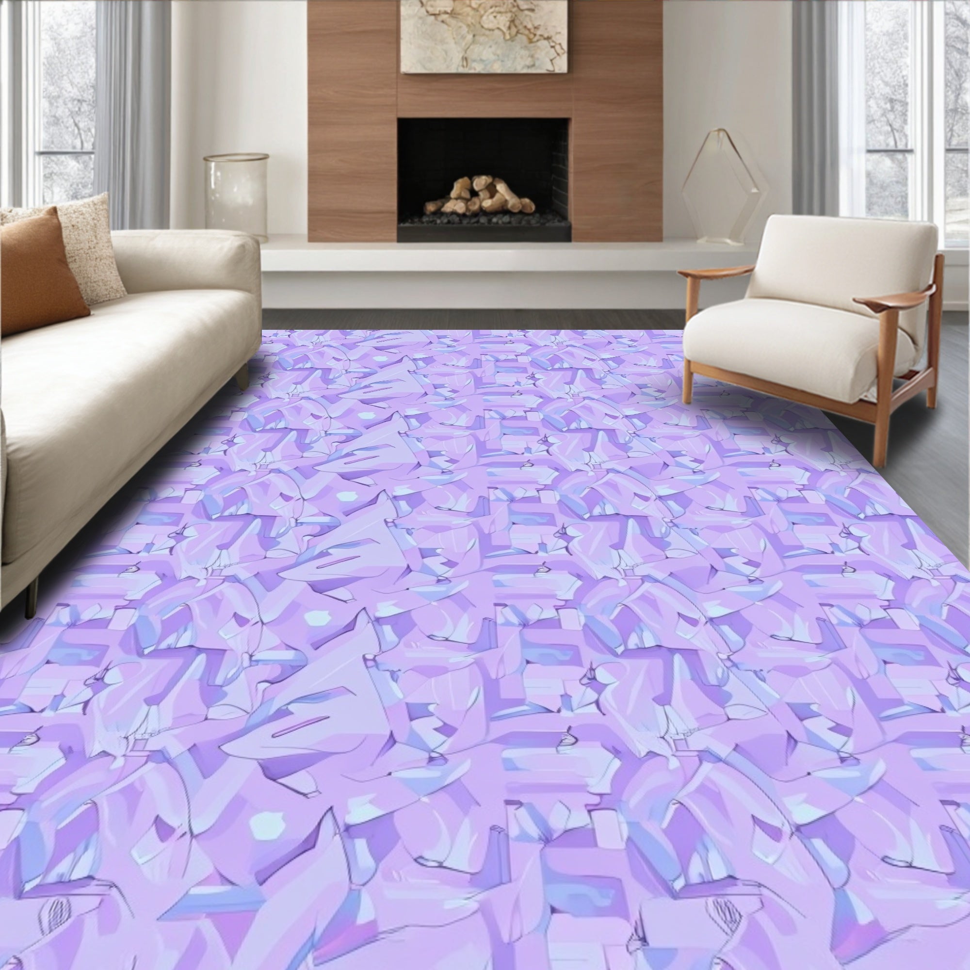 Pale Lavender Abstract Geometric Shapes Rug