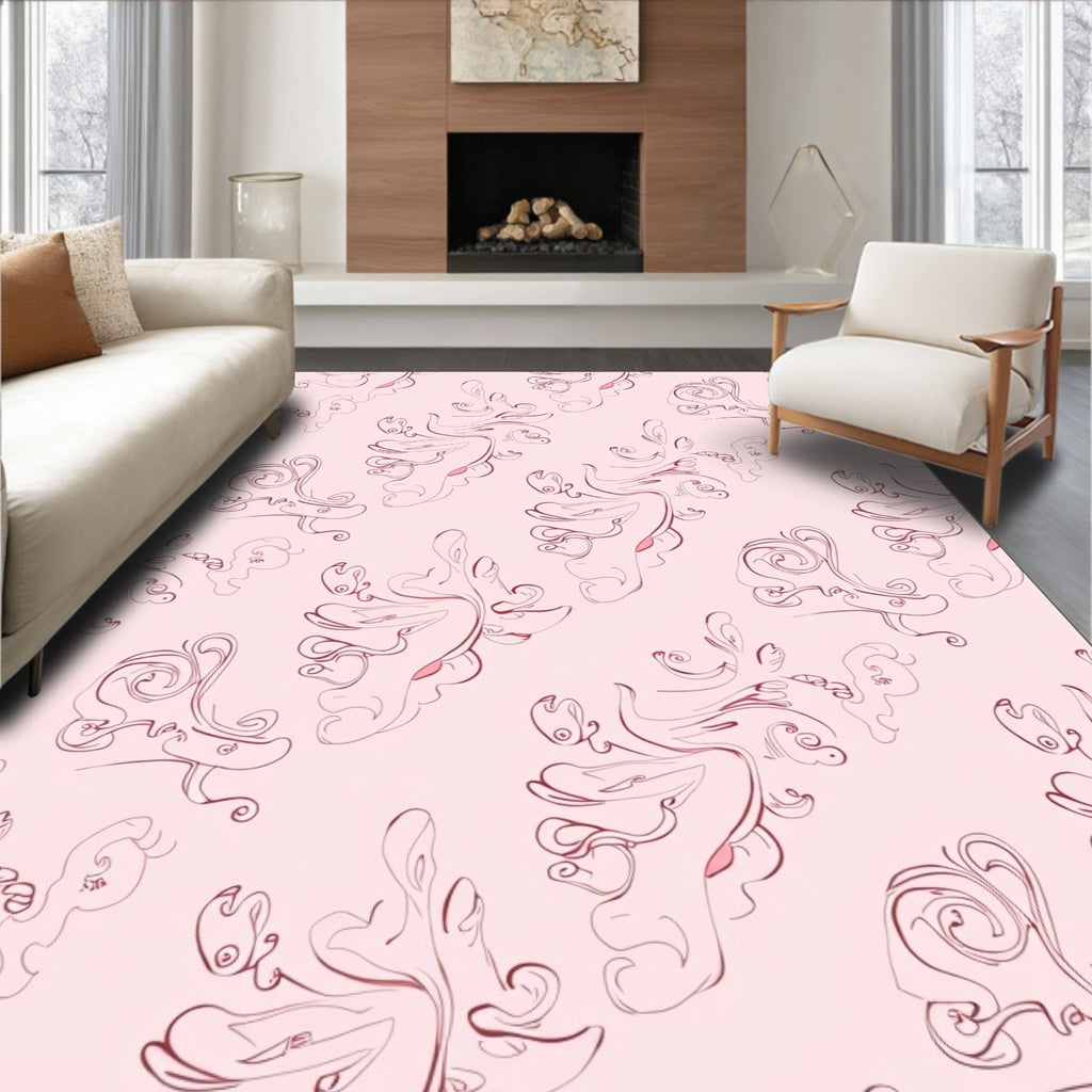 Delicate Pink Swirl Pattern Design Rug