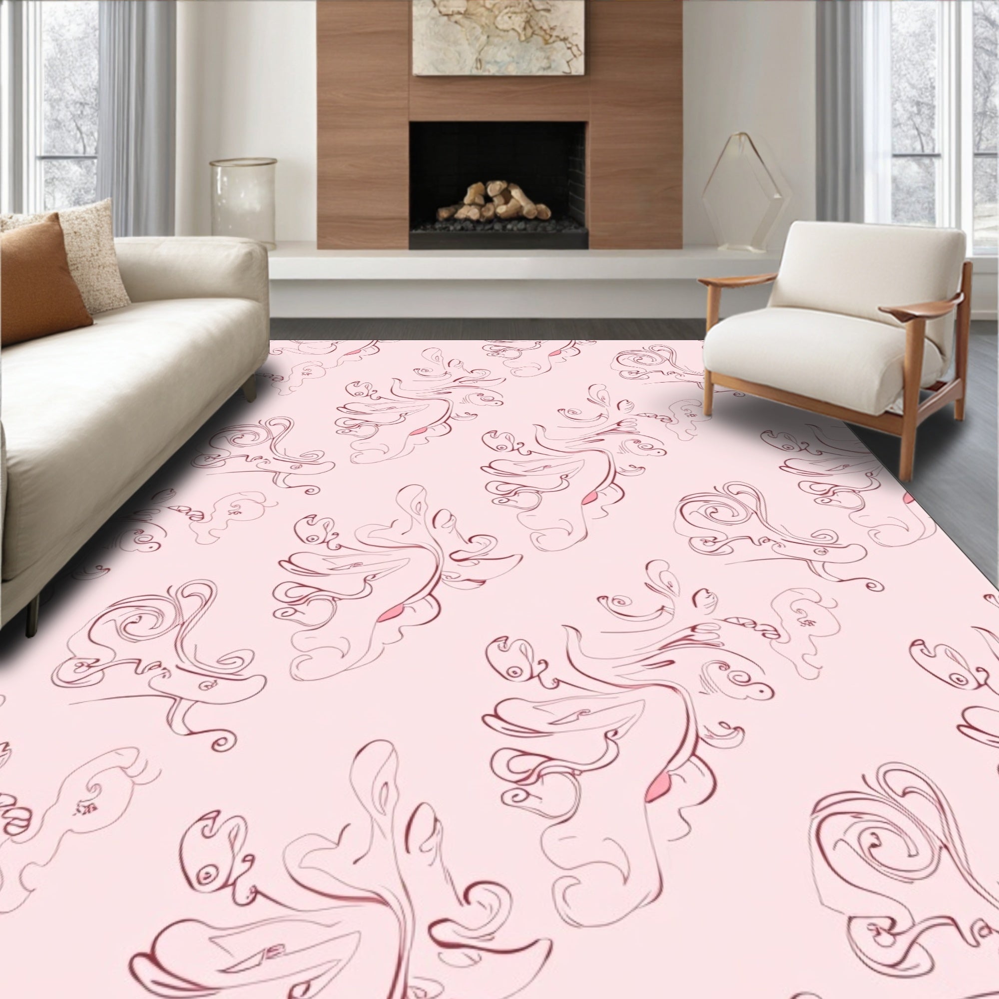 Delicate Pink Swirl Pattern Design Rug