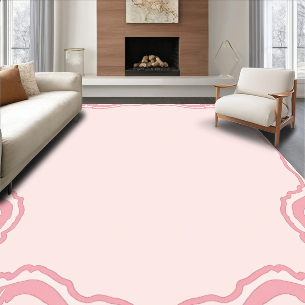 Soft Pink Ornate Frame Art Rug