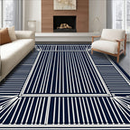 Modern Navy Geometric Stripe Design Rug