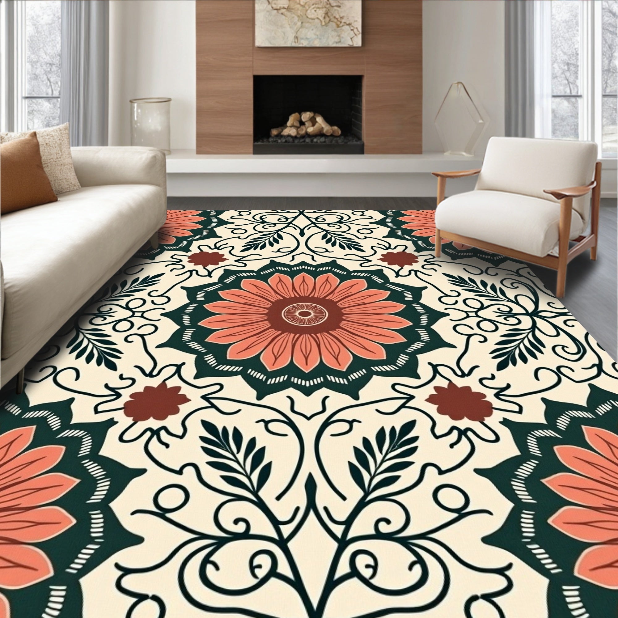 Floral Mandala Inspired Pattern Design Rug