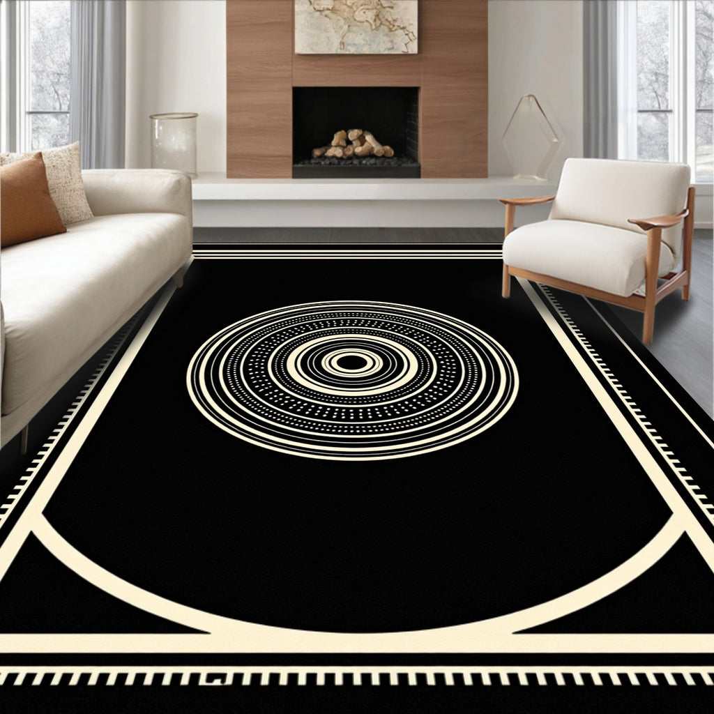 Bold Concentric Circles Frame Design Rug