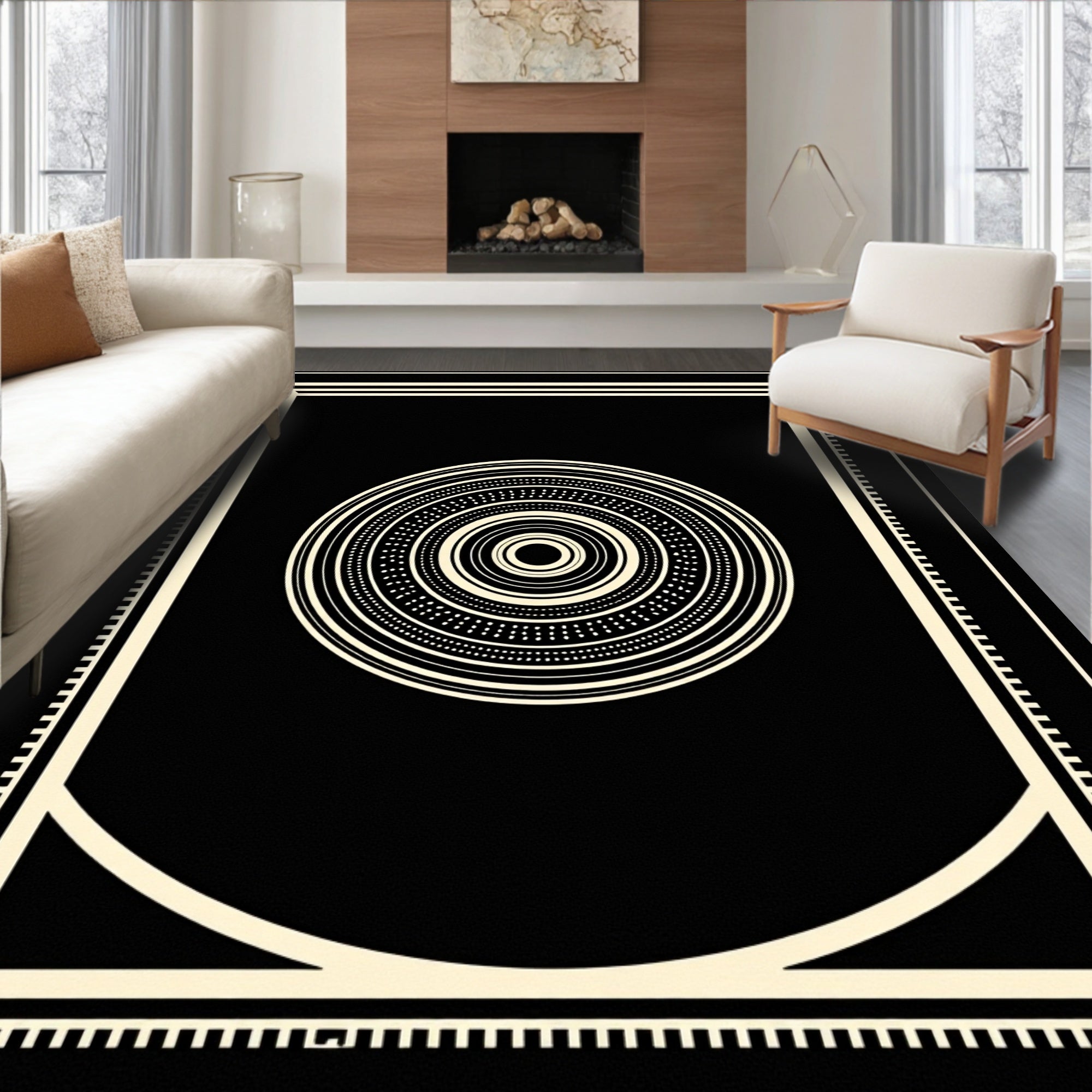 Bold Concentric Circles Frame Design Rug