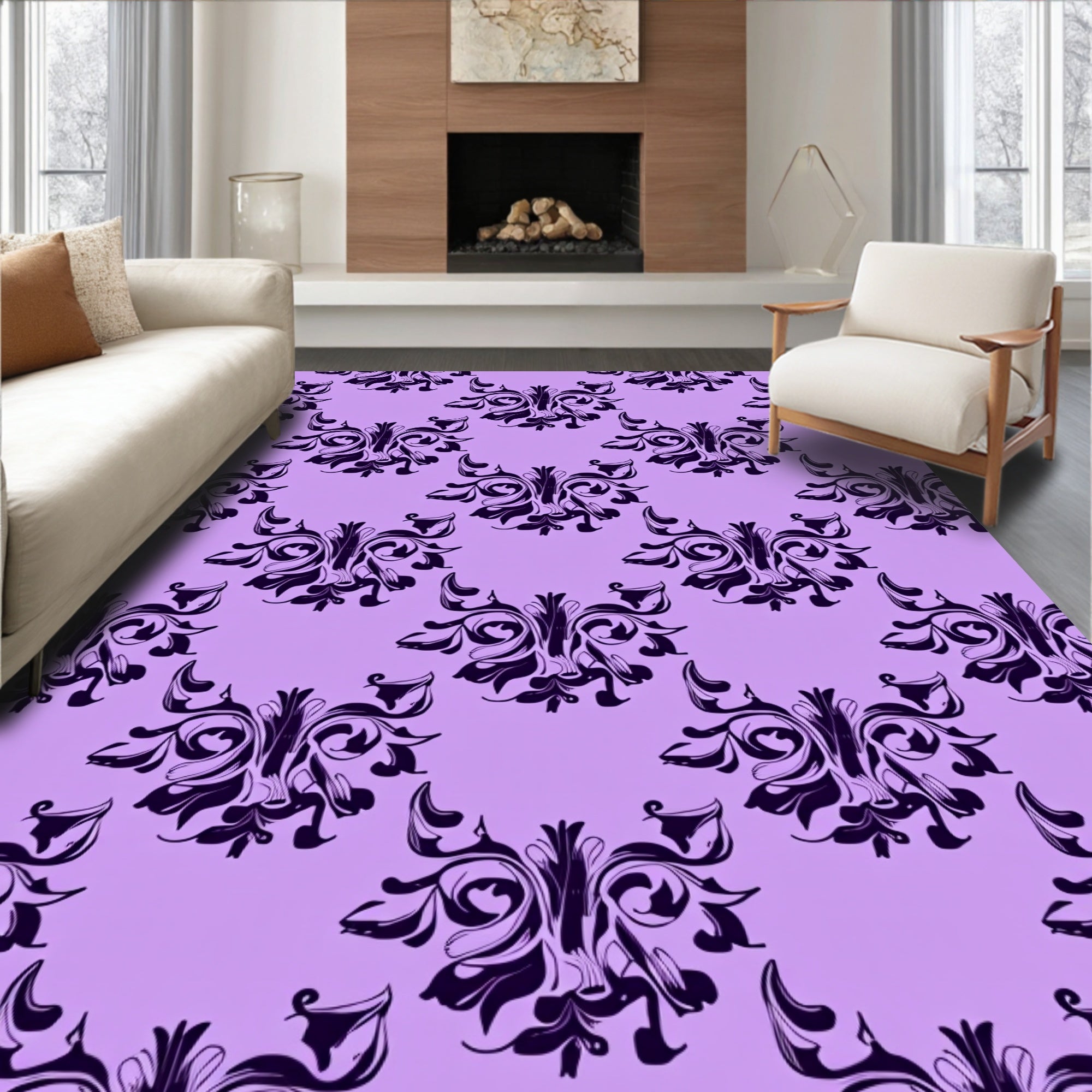 Dark Floral Vintage Damask Pattern Rug
