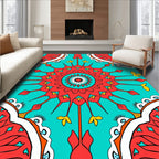 Turquoise Red Floral Mandala Pattern Rug