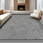 Black White Abstract Maze Pattern Rug