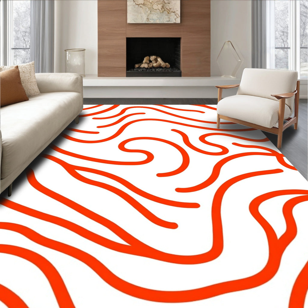 Bold Orange Swirl Abstract Pattern Rug