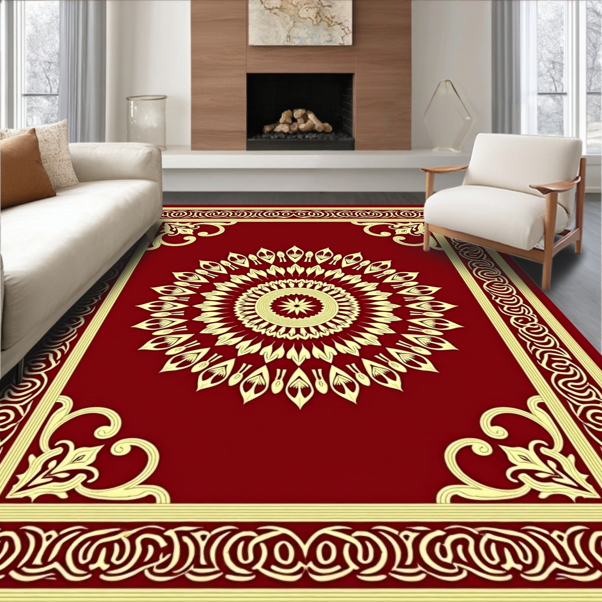 Ornate Mandala Floral Border Design Rug