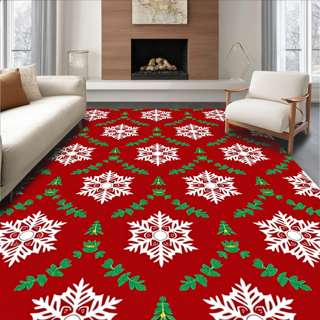 Crimson White Snowflake Foliage Repeat Rug