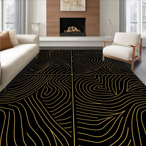 Abstract Gold Contour Lines Pattern Rug
