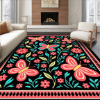 Vibrant Butterflies Floral Garden Pattern Rug