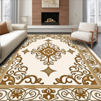 Ornate Brown Gold Floral Design Rug