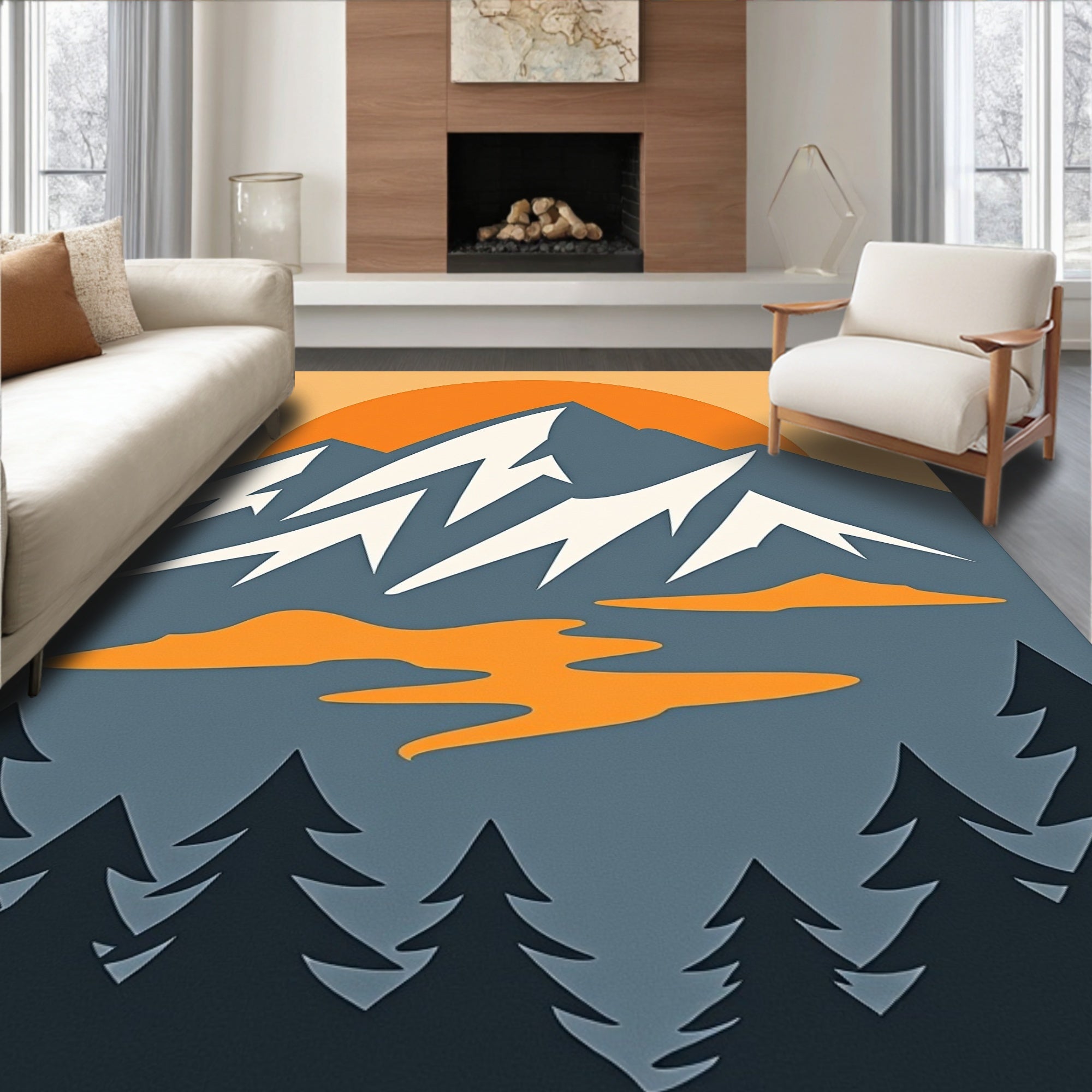 Bold Mountain Landscape With Sunset Rug