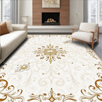 Elegant Gold Floral Scroll Pattern Rug