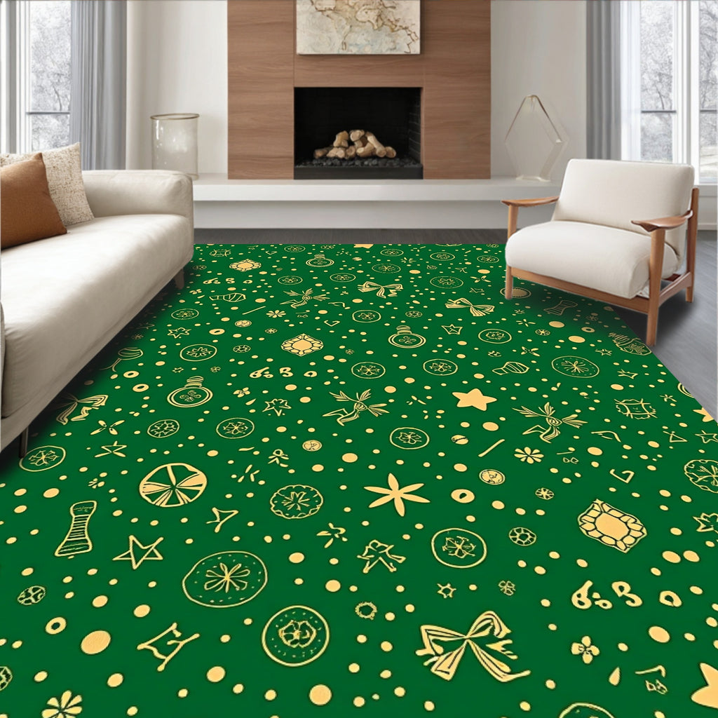Emerald Gold Whimsical Holiday Icons Rug