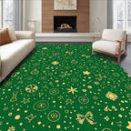 Emerald Gold Whimsical Holiday Icons Rug