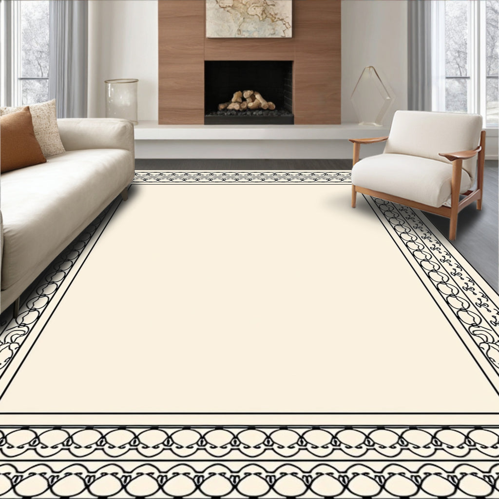 Elegant Black Cream Geometric Design Rug
