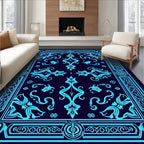 Elegant Cyan Floral Art Deco Rug