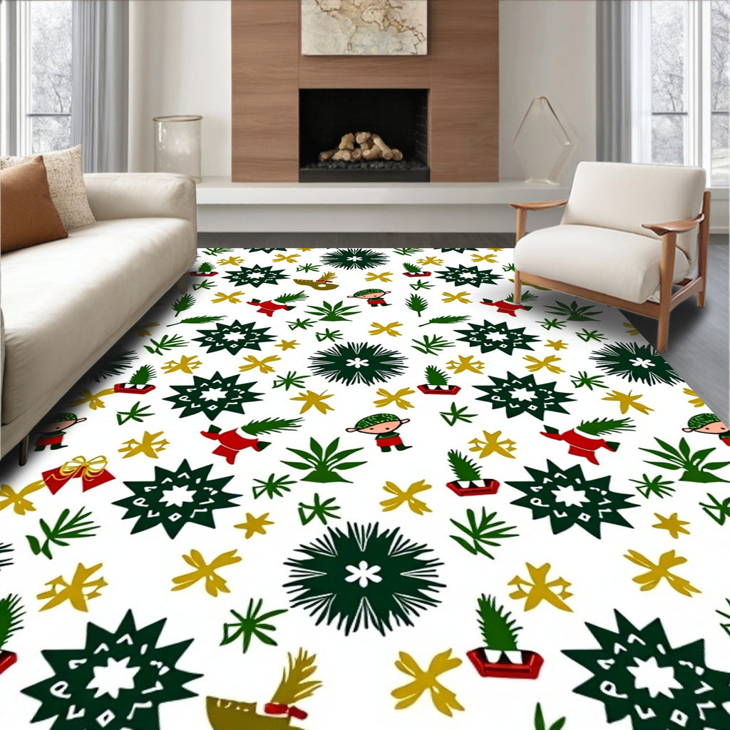 Festive Christmas Characters and Foliage Rug