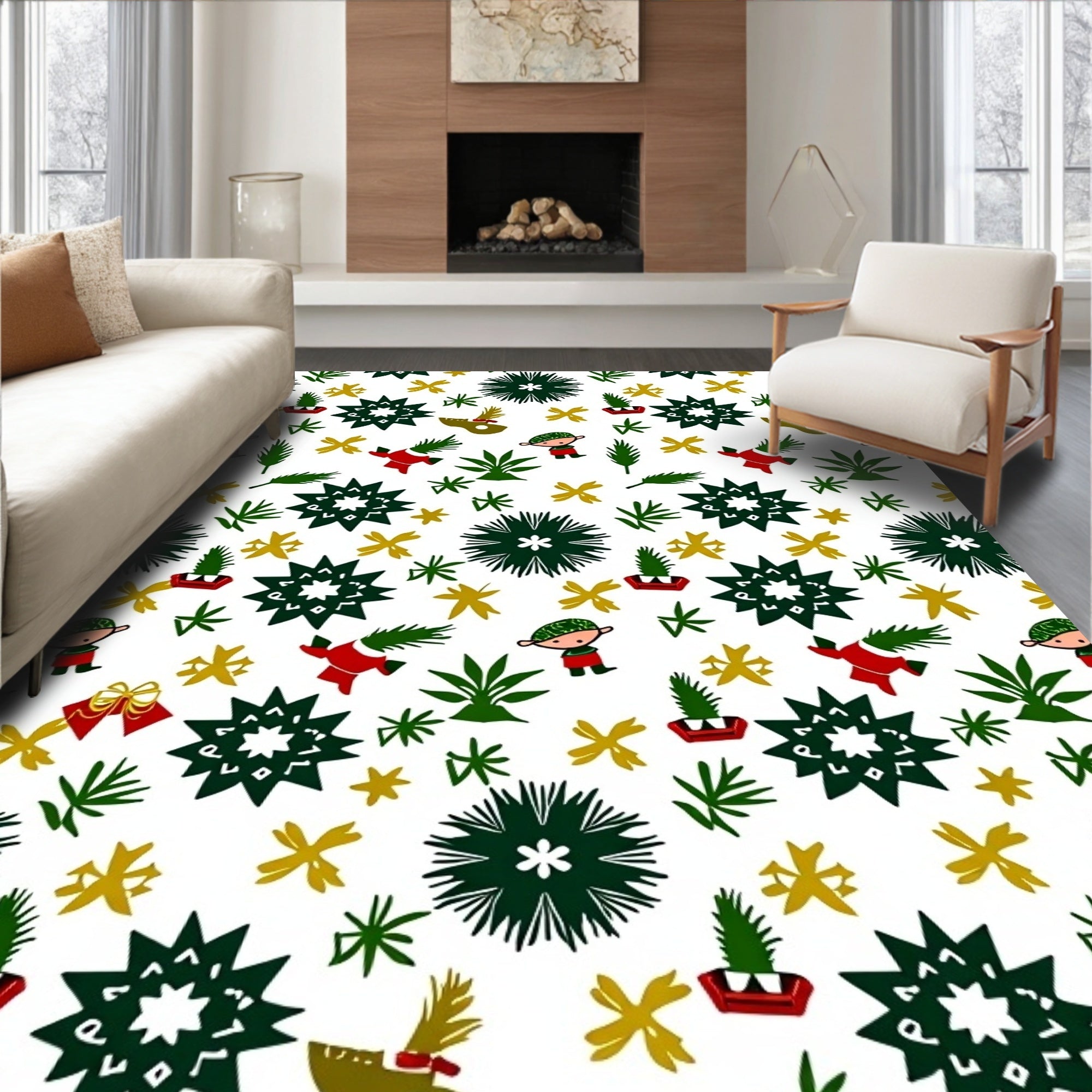 Festive Christmas Characters and Foliage Rug