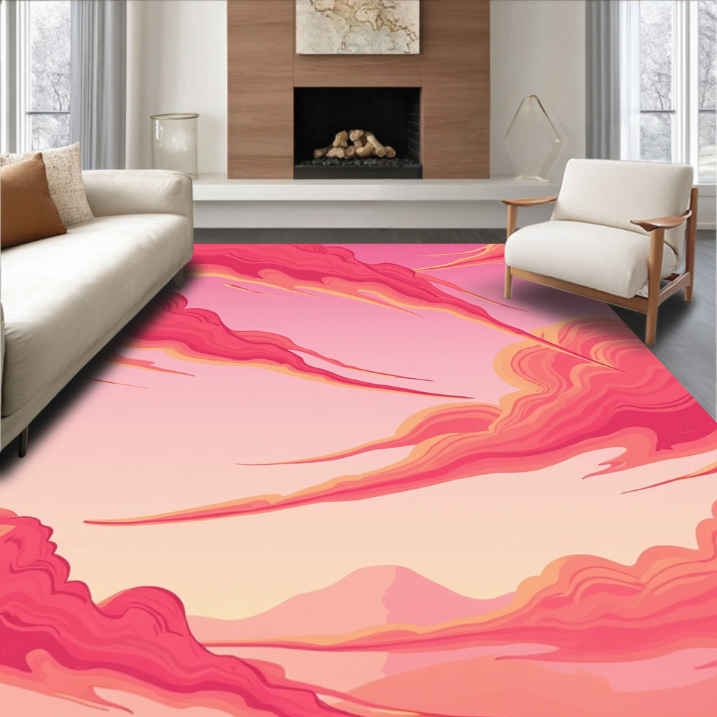 Vivid Pink Cloudscape Sky Pattern Rug