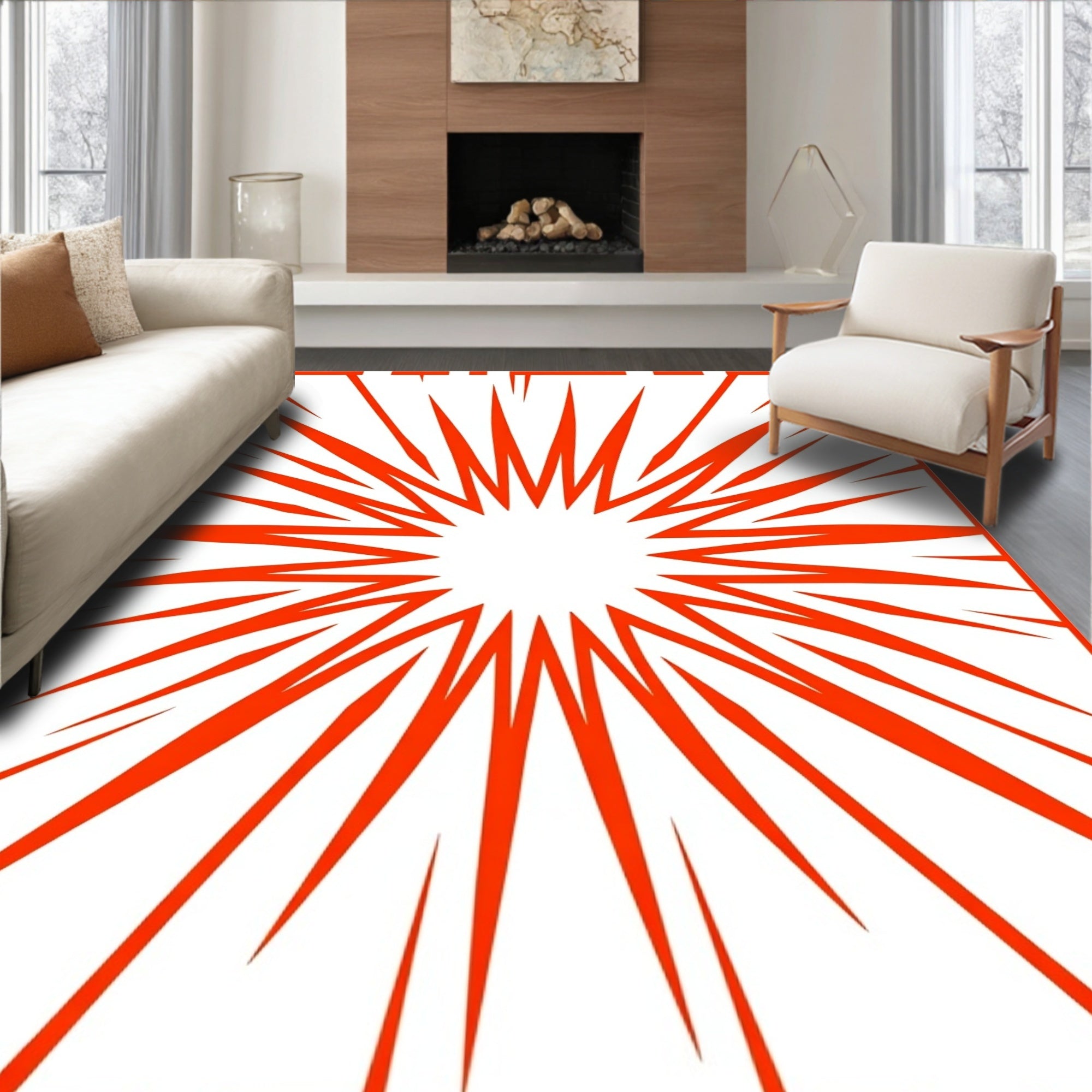 Radiant Sunburst Geometric Design Rug