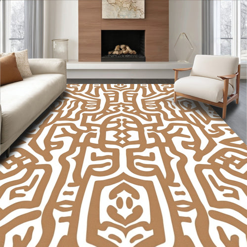 Abstract Brown White Intertwined Pattern Rug
