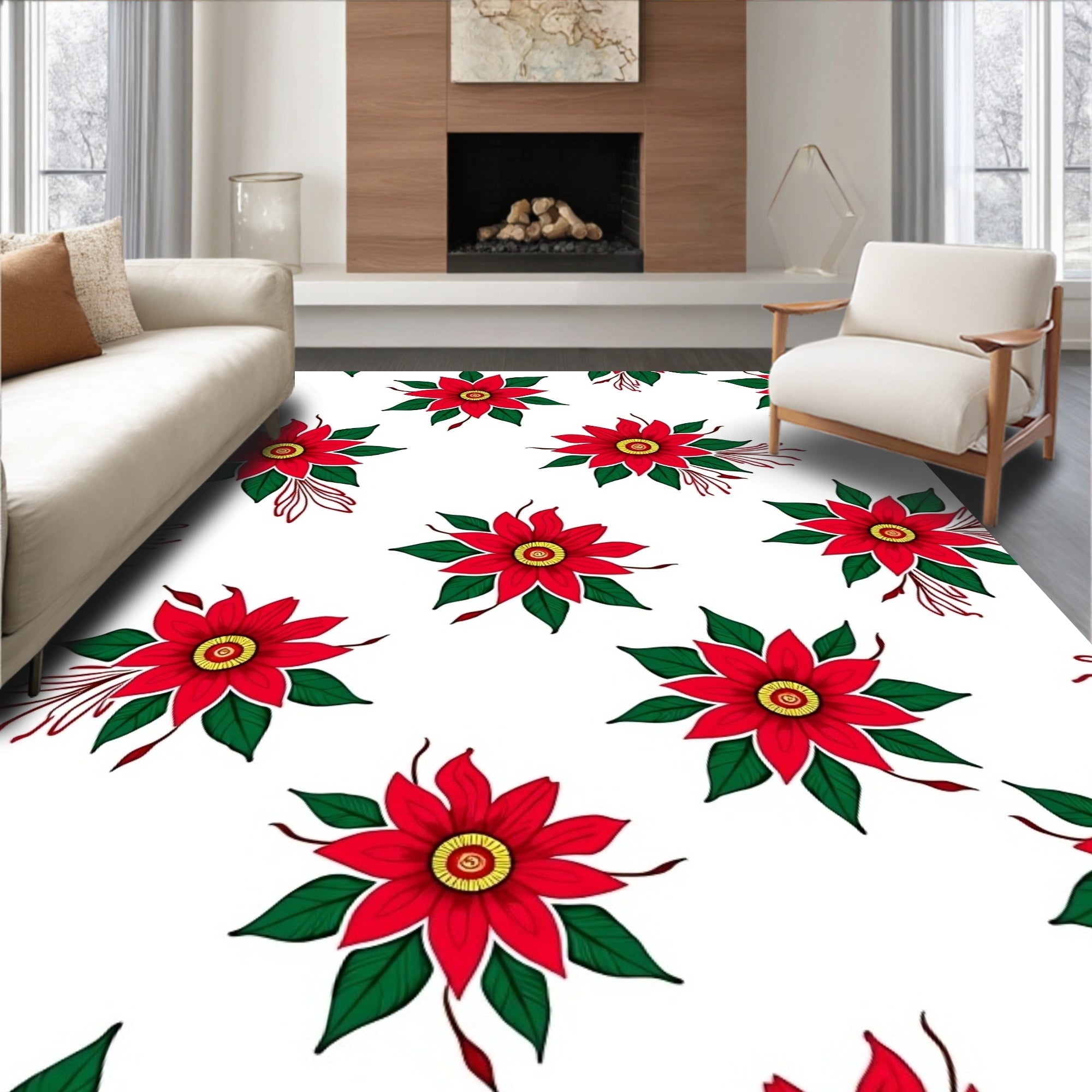 Vibrant Red Floral Bouquet Accent Rug