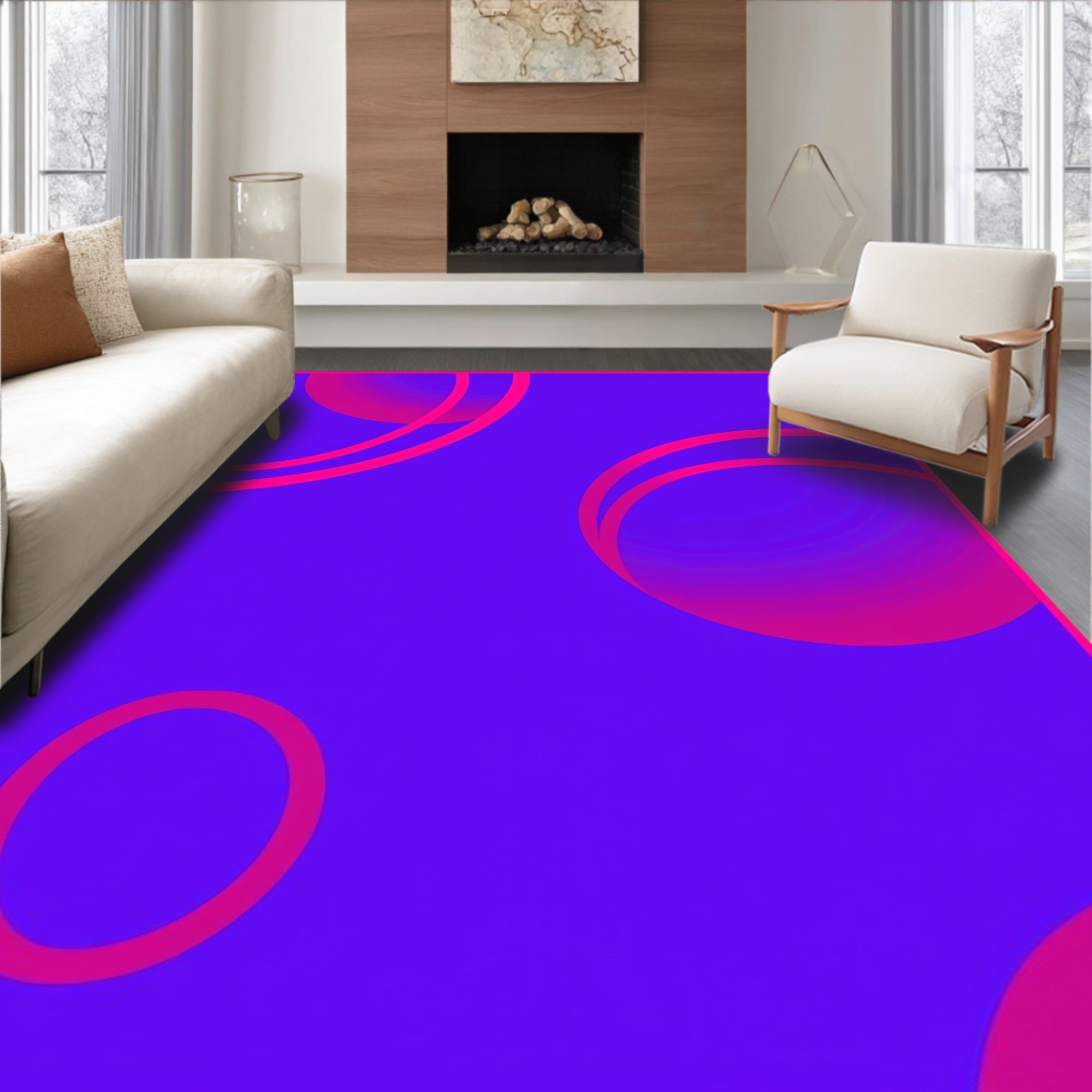 Vibrant Blue With Pink Circles Design Rug