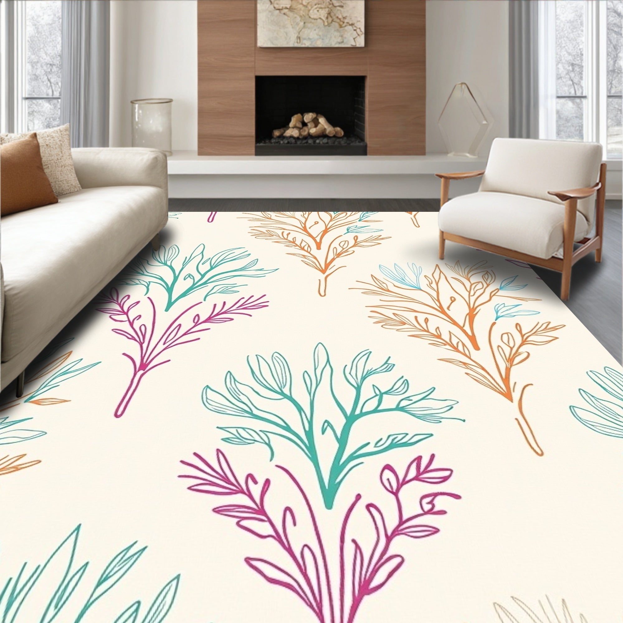 Branching Flora Outline Pattern Rug