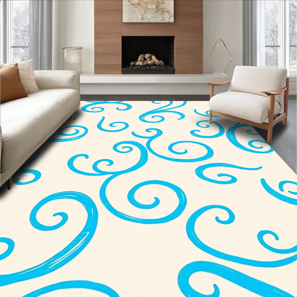 Aqua Swirl Pattern Design Rug