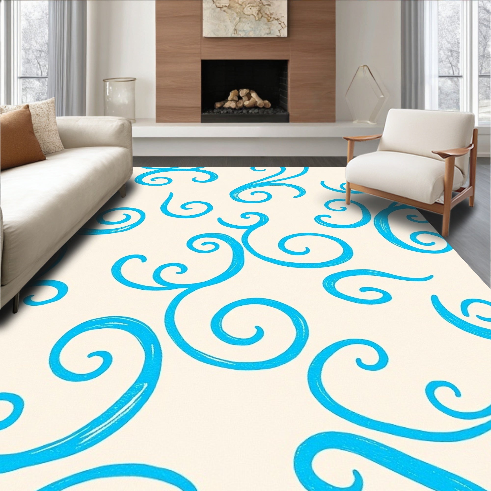 Aqua Swirl Pattern Design Rug