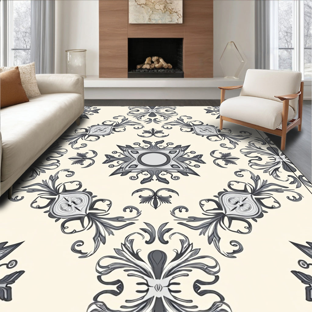 Elegant Gray Floral Motif Pattern Rug