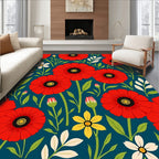 Bold Red Poppy Floral Pattern Rug