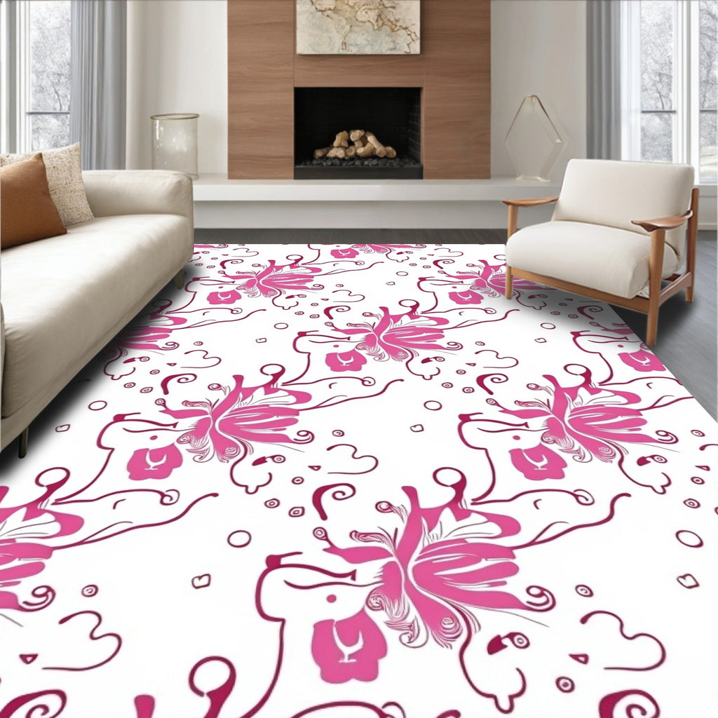 Abstract Pink Butterfly Flourish Pattern Rug