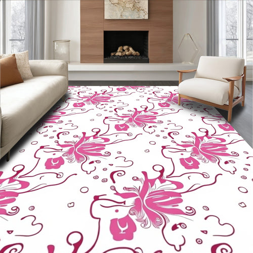 Abstract Pink Butterfly Flourish Pattern Rug