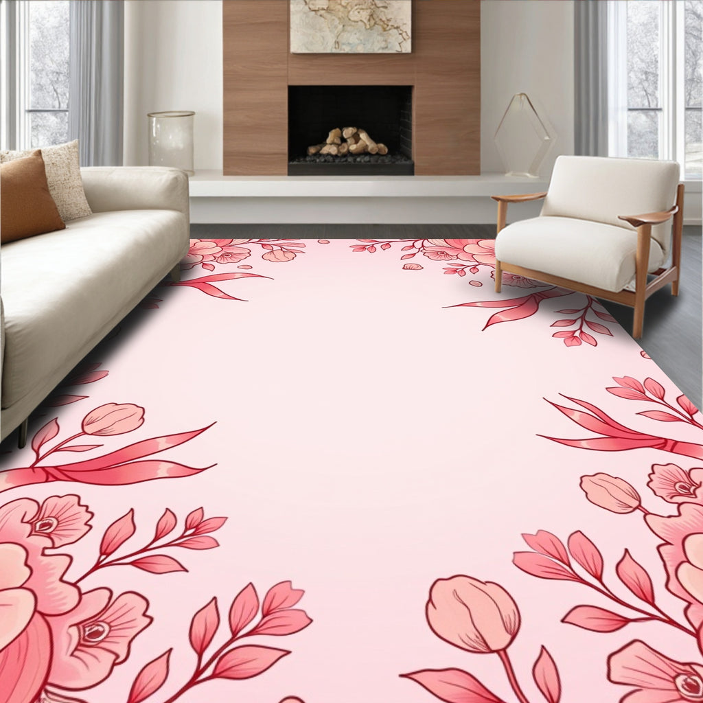 Pink Floral Ribbon Border Design Rug