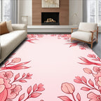 Pink Floral Ribbon Border Design Rug